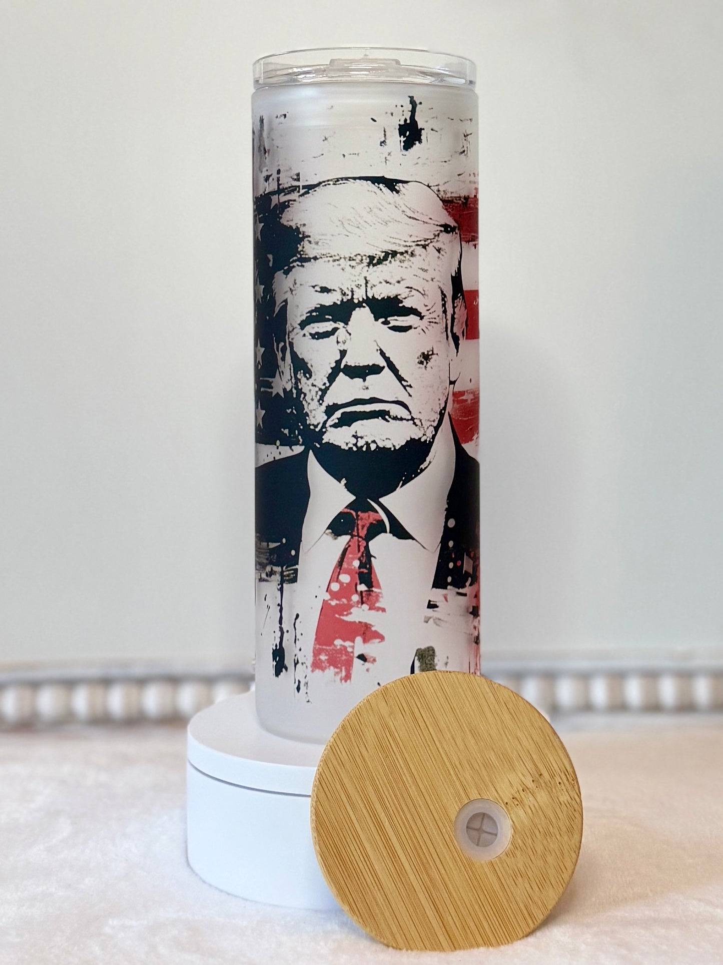 President Trump 20oz Dual Lid Glass Tumbler