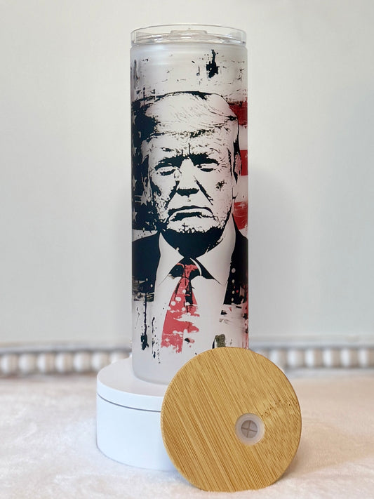 President Trump 20oz Dual Lid Glass Tumbler