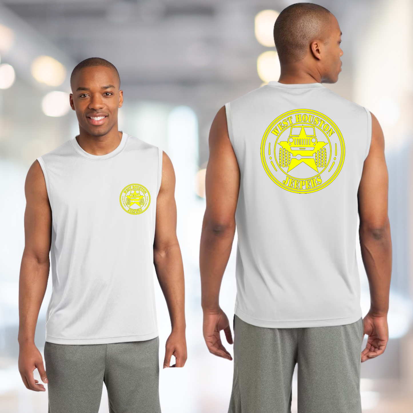 West Houston Jeepers (WHJ) Logo Shirt - White Sport-Tek Men's Sleeveless PosiCharge Tee