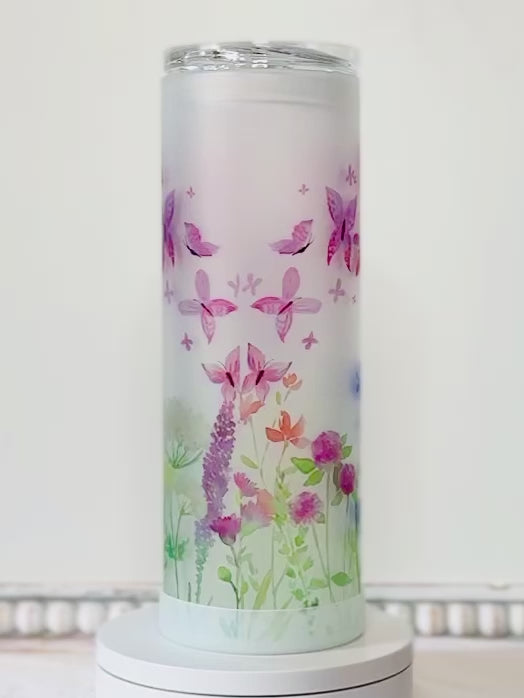 Stay Wild and Free Floral Frosted 20oz Dual Lid Glass Tumbler